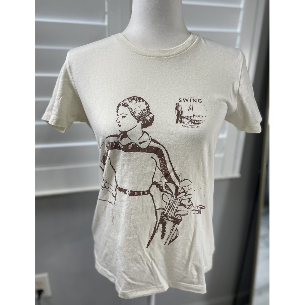 Golf T Shirt Women's Size M‎ Miami Fitted Top Beige Mo & Co Classic Fitted Swing